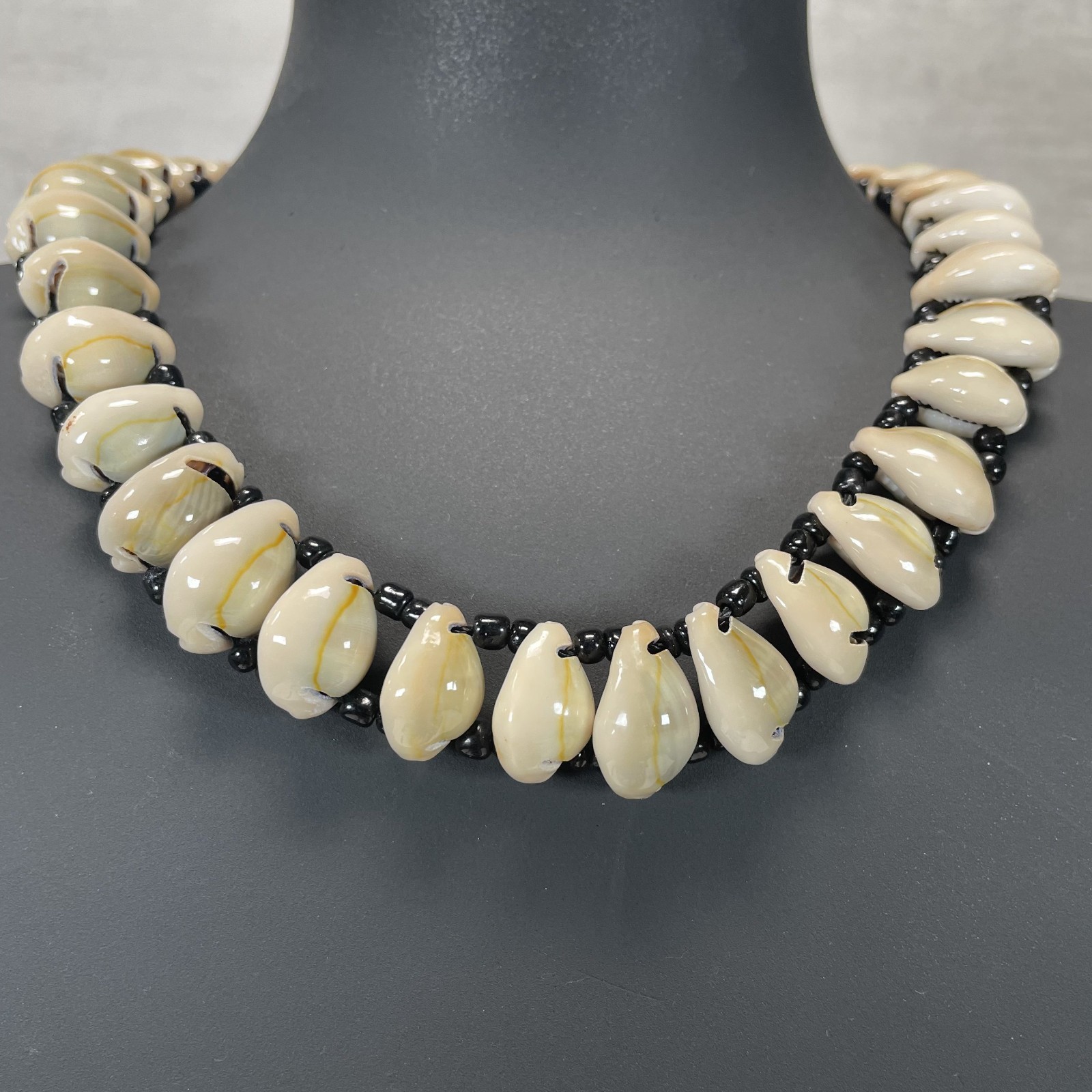 African Handmade Bold Cowrie Shells & Black Accent Beads Necklace & Bracelet
