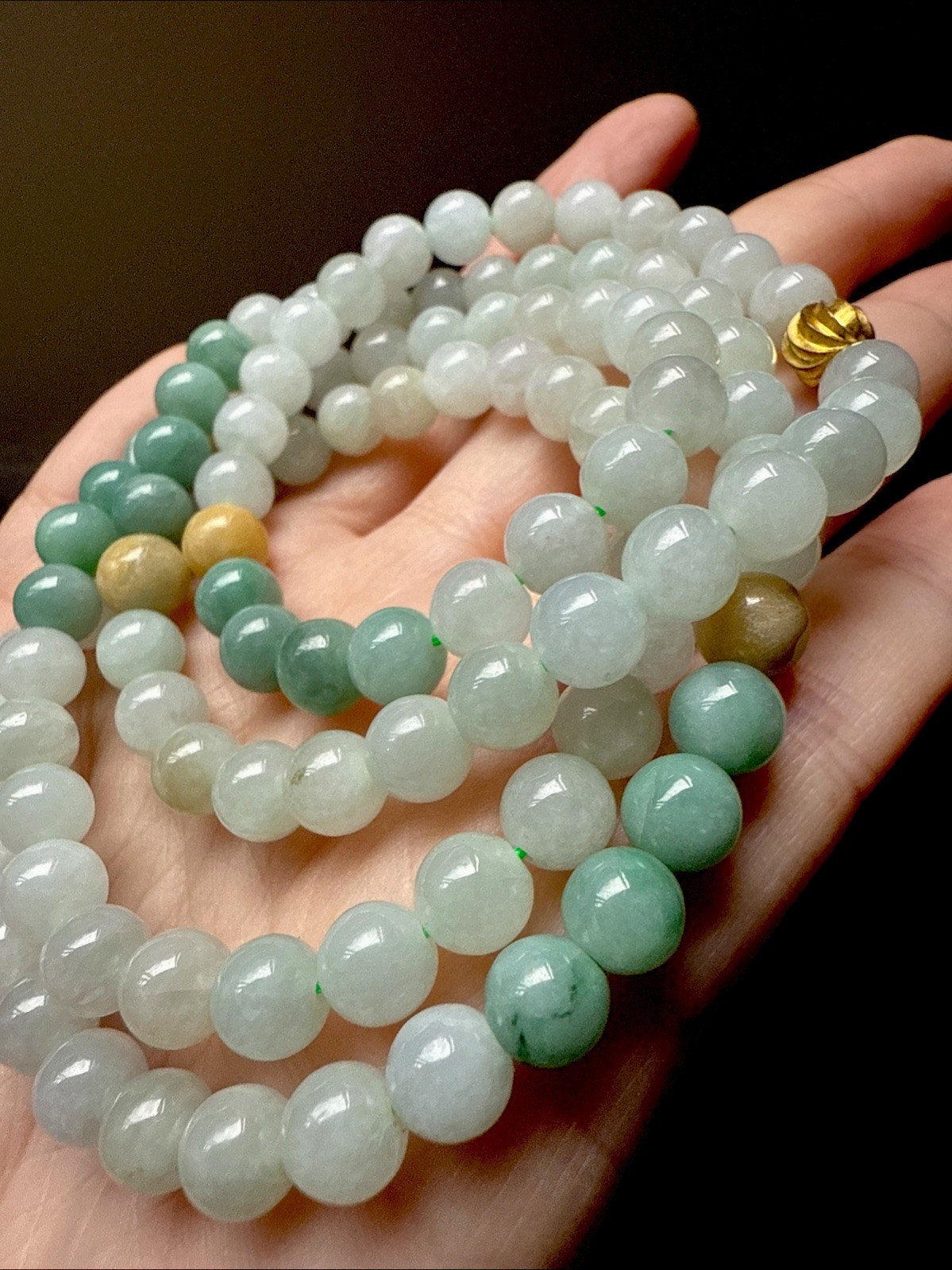 Grade A Untreated Burma Jadeite 純天然翡翠A貨老坑緬甸有種有色三彩長珠串項鍊 Certified