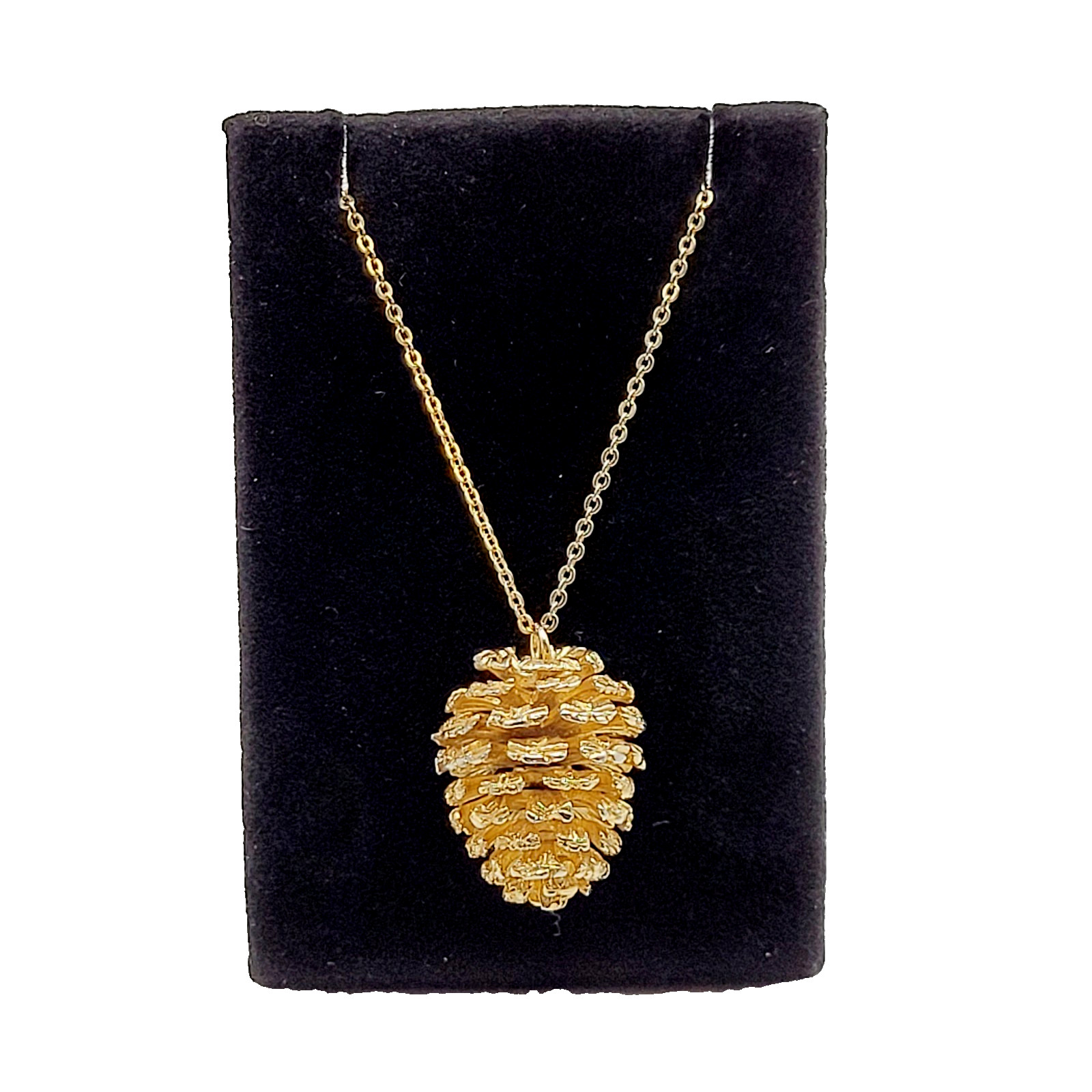 Pinecone Articulated Pendant w Chain Woodland Holiday Nature Gold Tone Necklace