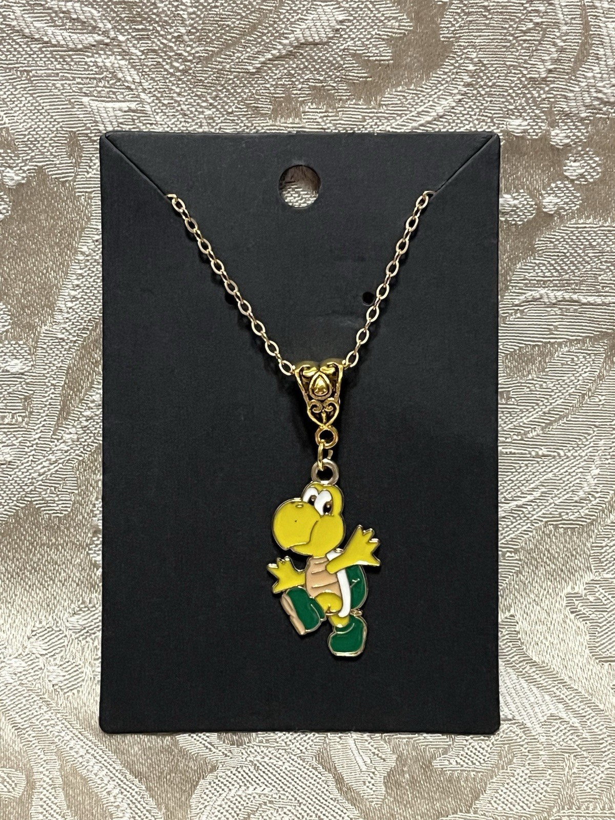 Cartoon Koopa Troopa Video Game Gold Enamel Bohemian Fashion Trendy Necklace 18”
