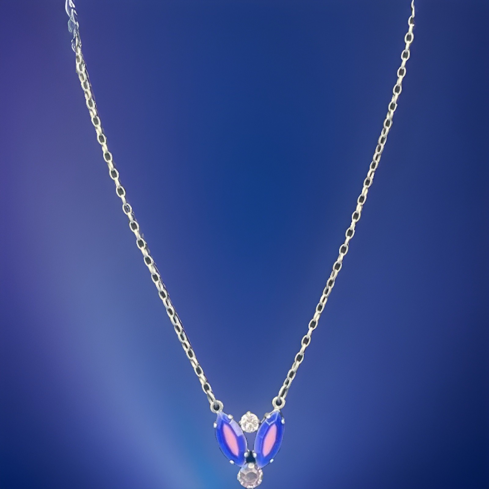 Vintage Sabika Necklace – Purple & Pink Crystal Pendant, Signed Statement Chain
