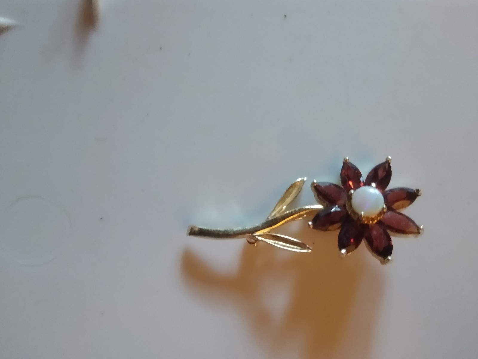 OPAL AND GARNET 14K YELLOW GOLD FLOWER PIN BROOCH