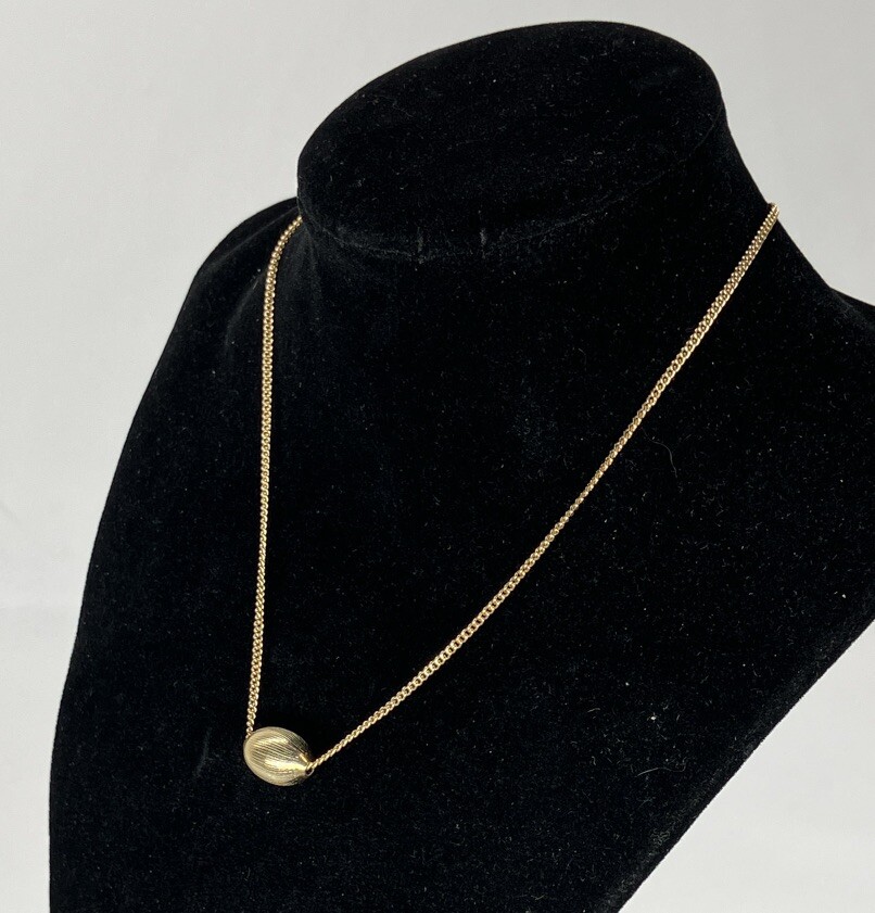 VTG Dainty Sarah Coventry 14″ Necklace w/ Brushed Gold Tone Sliding Orb Pendant