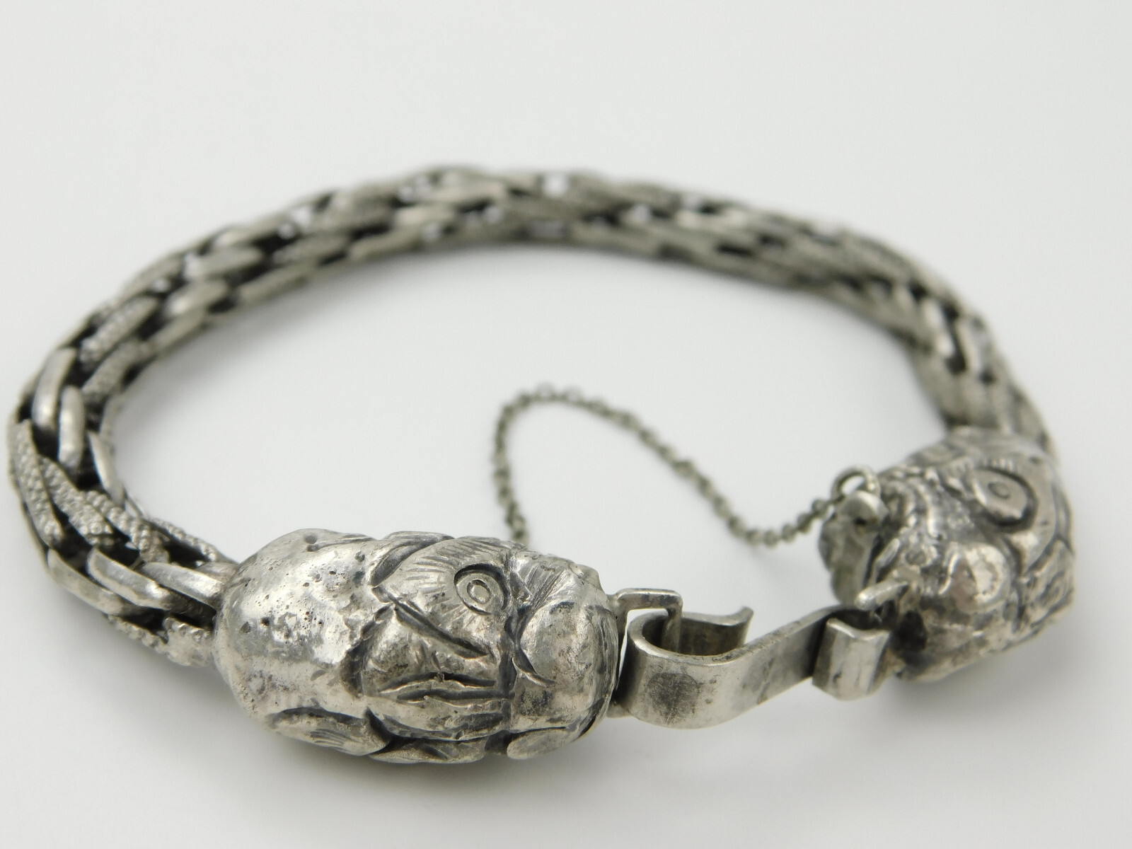 Vintage Sterling Silver Double Head Makara Chain Link Bracelet Hindu 26.6 grams