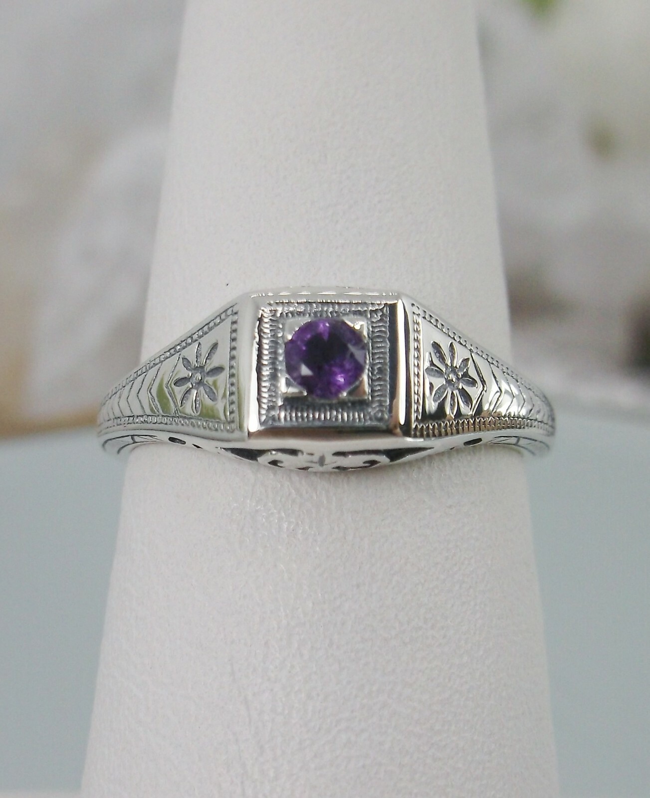 NATURAL Amethyst Ring, Art Deco Wedding Revival Jewelry (Custom-Made) US SELLER