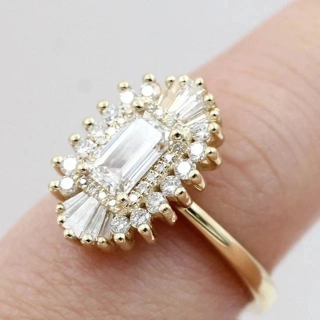 2Ct Emerald Cut Lab Created Diamond Engagement Gift For her 14K Gold Finish Ring