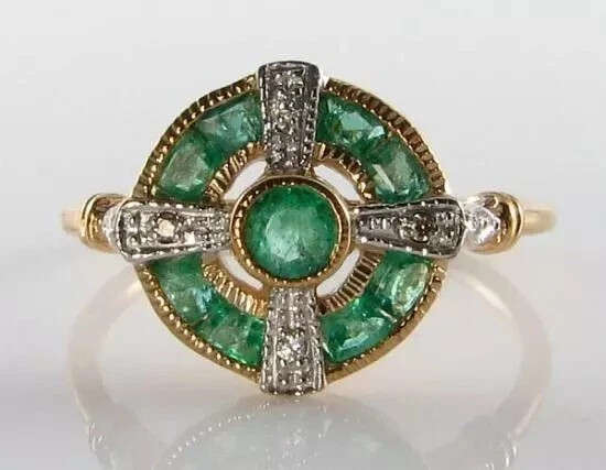 2Ct Art Deco Style Lab Created Diamond & Emerald Engagement 14K Gold Finish Ring