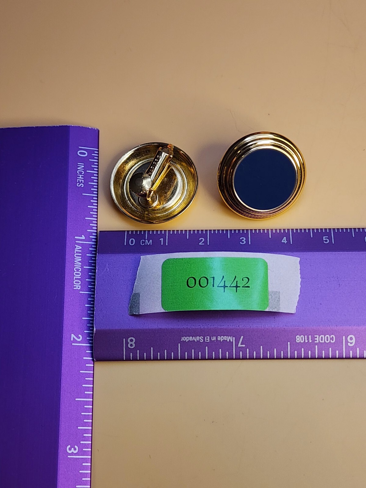 NAPIER Designer Signed Navy Enamel & Gold Tone Button Earrings FREE $HIPPING!!