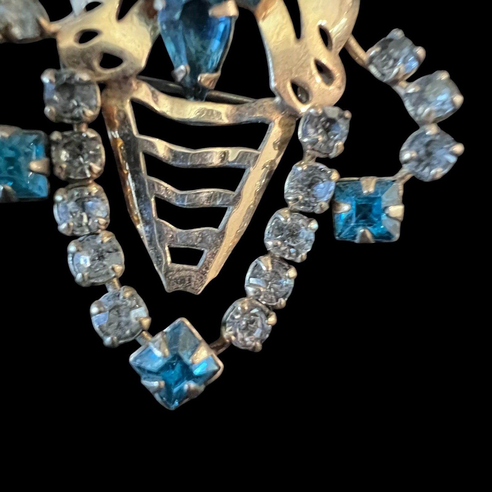 Vintage Art Deco Style Brooch Pendant, 1/20th 12k Gold Filled, Blue Rhinestones