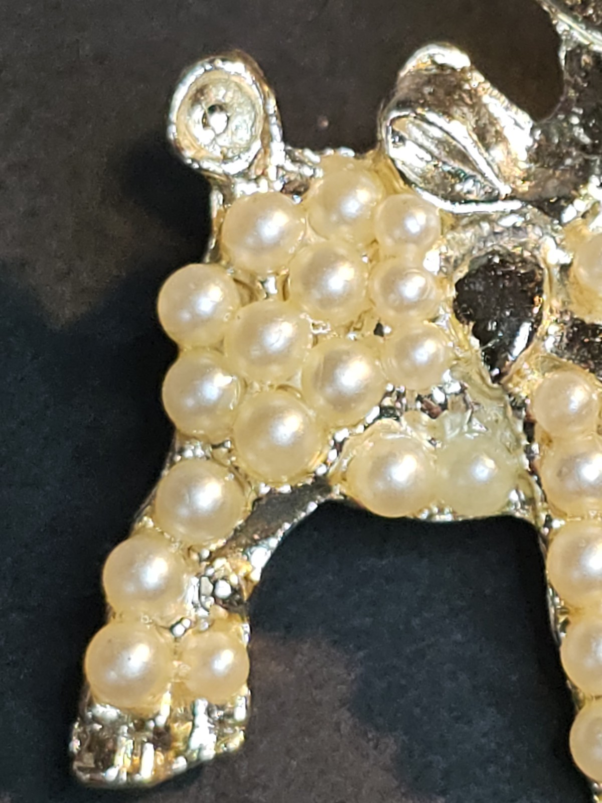 Vintage Deer Brooch Seed Pearls Silver Tone Red Crystal Eye