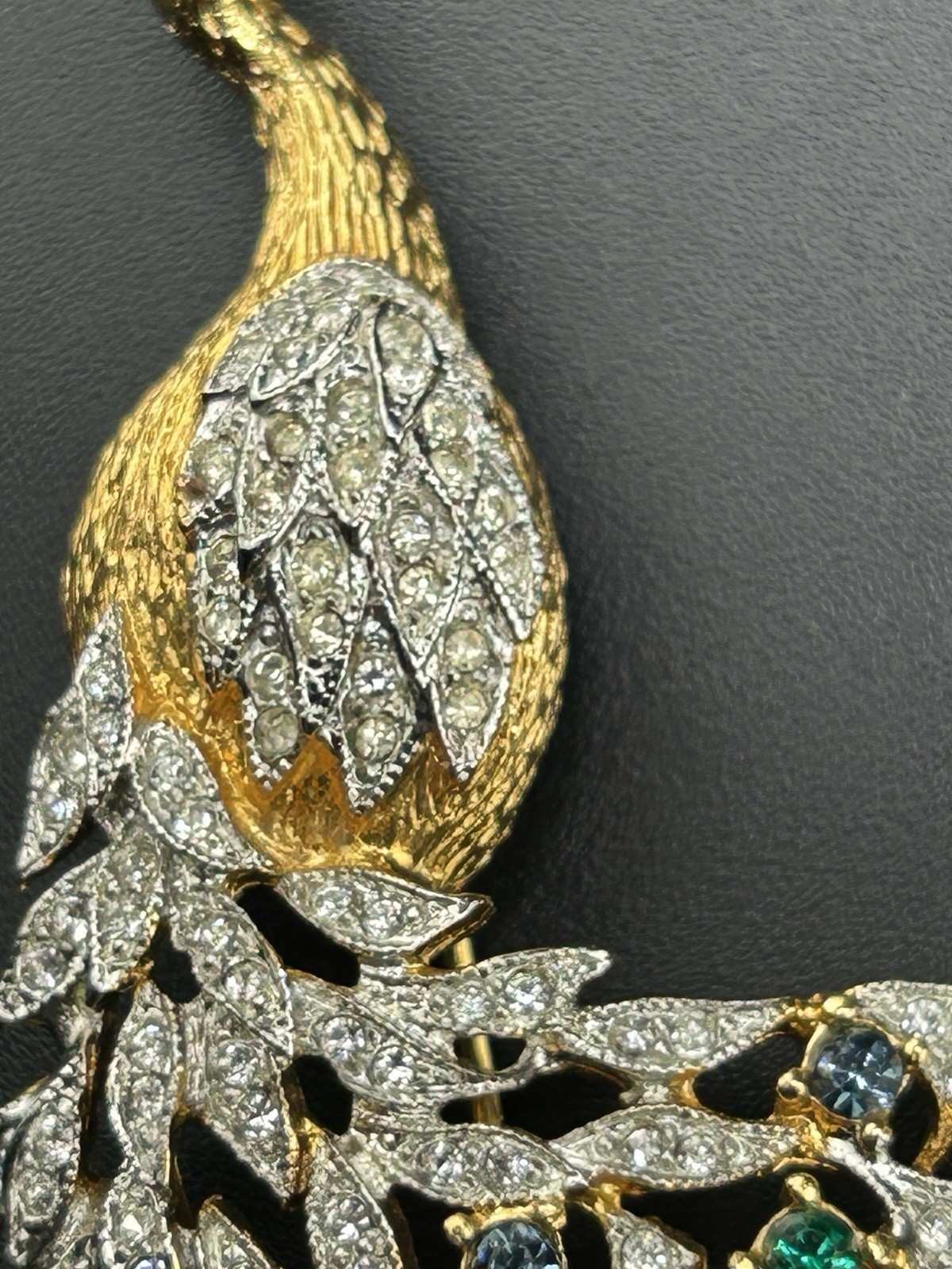 Designer (Panetta?) Signed Pave Rhinestone Peacock Brooch