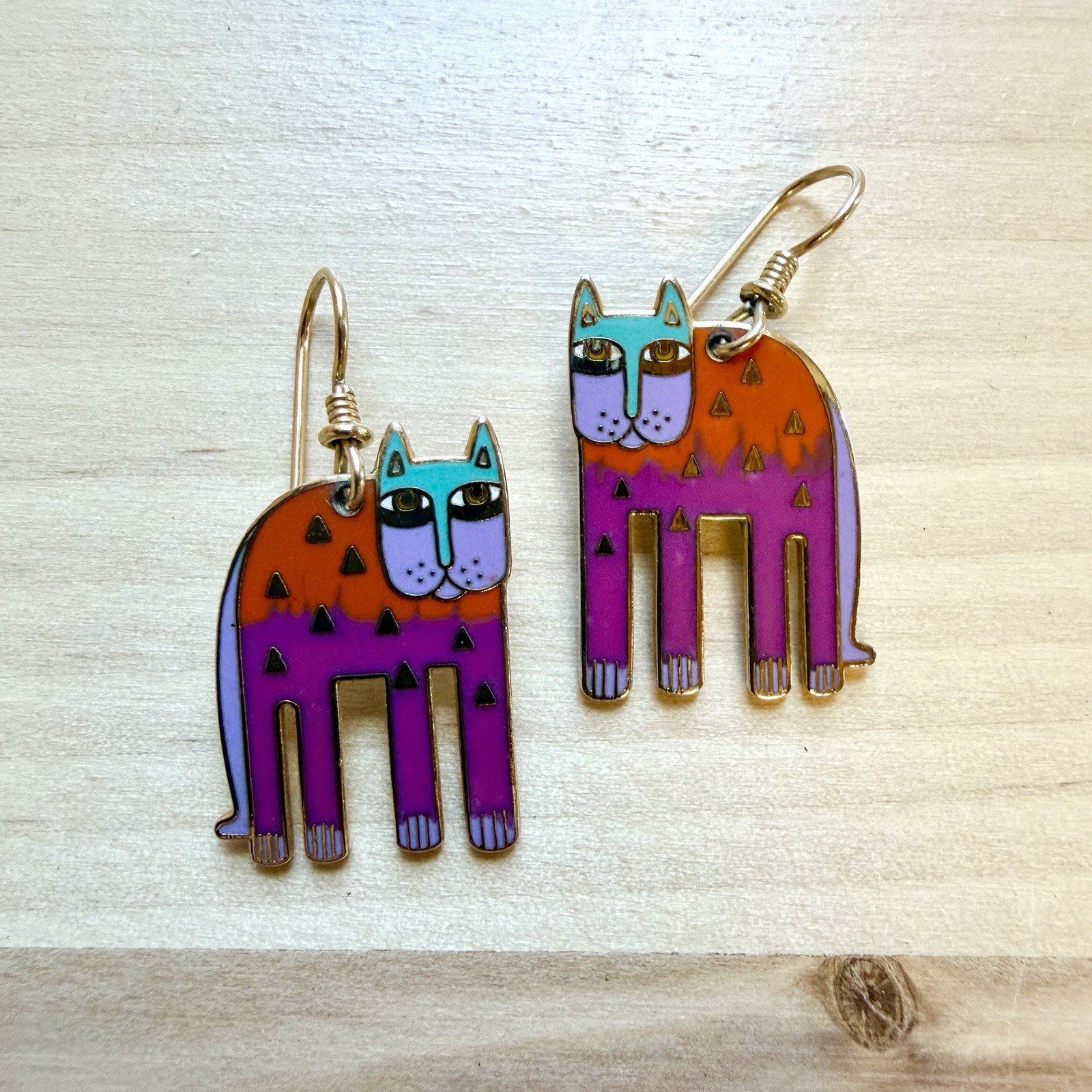 Laurel Burch Alexander’s Animal Cat Dangle Earrings 1980s Vintage