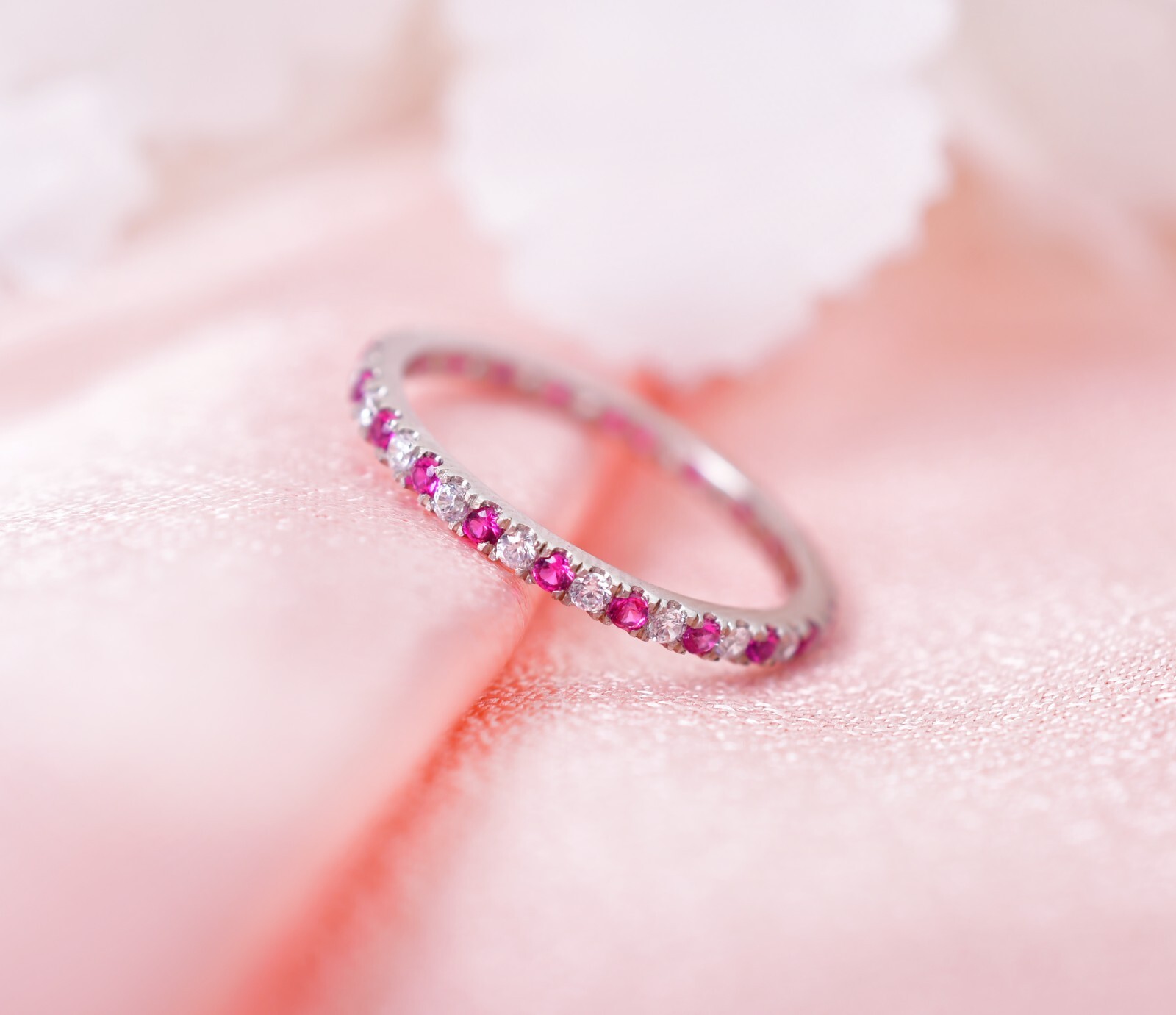 Ruby With Diamond Eternity Band Wedding Matching Ring Bridal Ring Gifts for Love