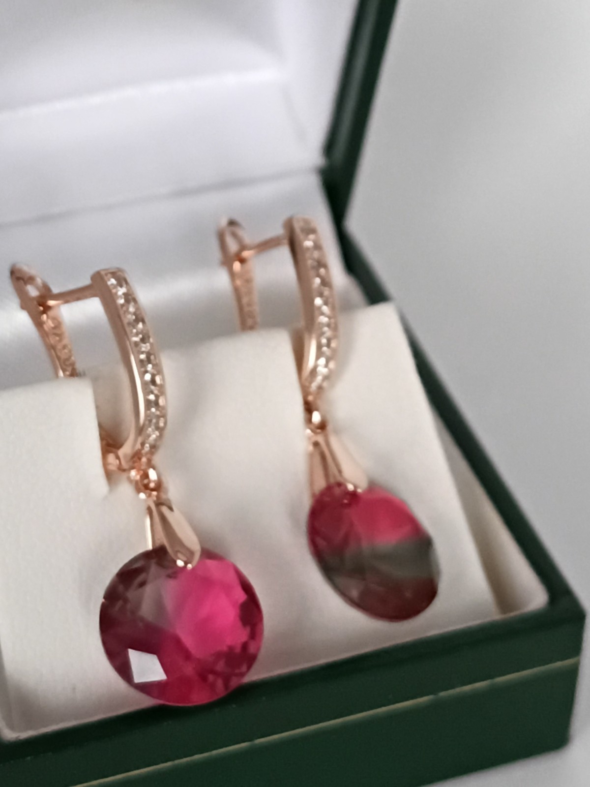 Vintage 1990-s 14 Ct Rolled Gold Ruby / Zircons Earrings-Hallmarked 585 RG