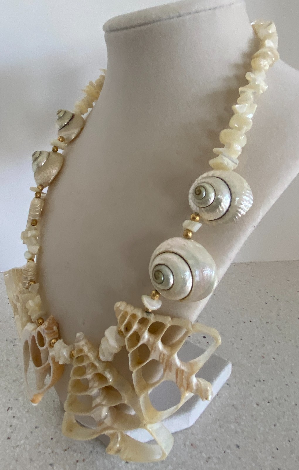 Sea Shell MOP Statement Necklace Real Seashells Beach Nautical