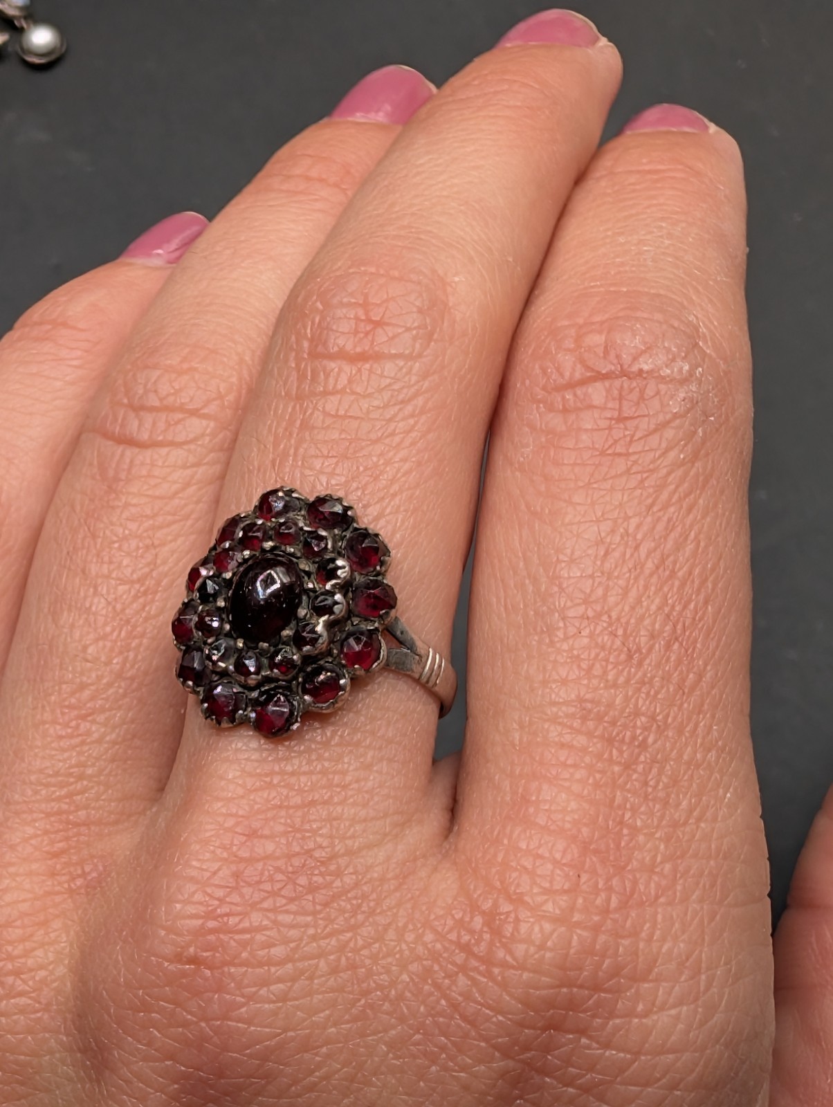 Vintage Sterling Silver Rose Cut Garnet Bohemian Czechoslovakia Ring Sz 8 ⚠️Read