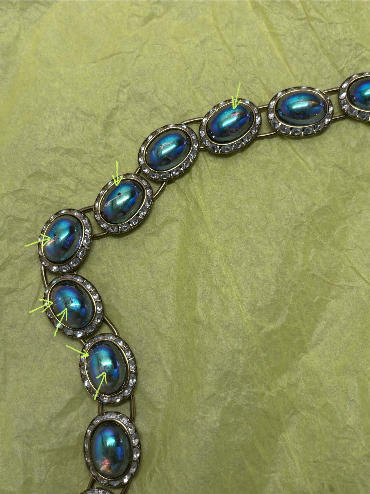 Vintage Peacock Iridescent Gripoux Cabochon AB Necklace ~ Stunning ~ Oil Slick