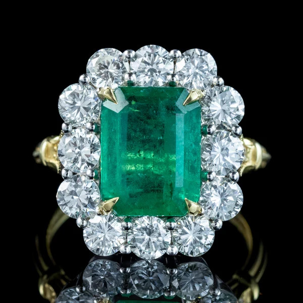 3.90 Ct Natural Emerald Art Deco Vintage Engagement Ring 14K Yellow Gold Over