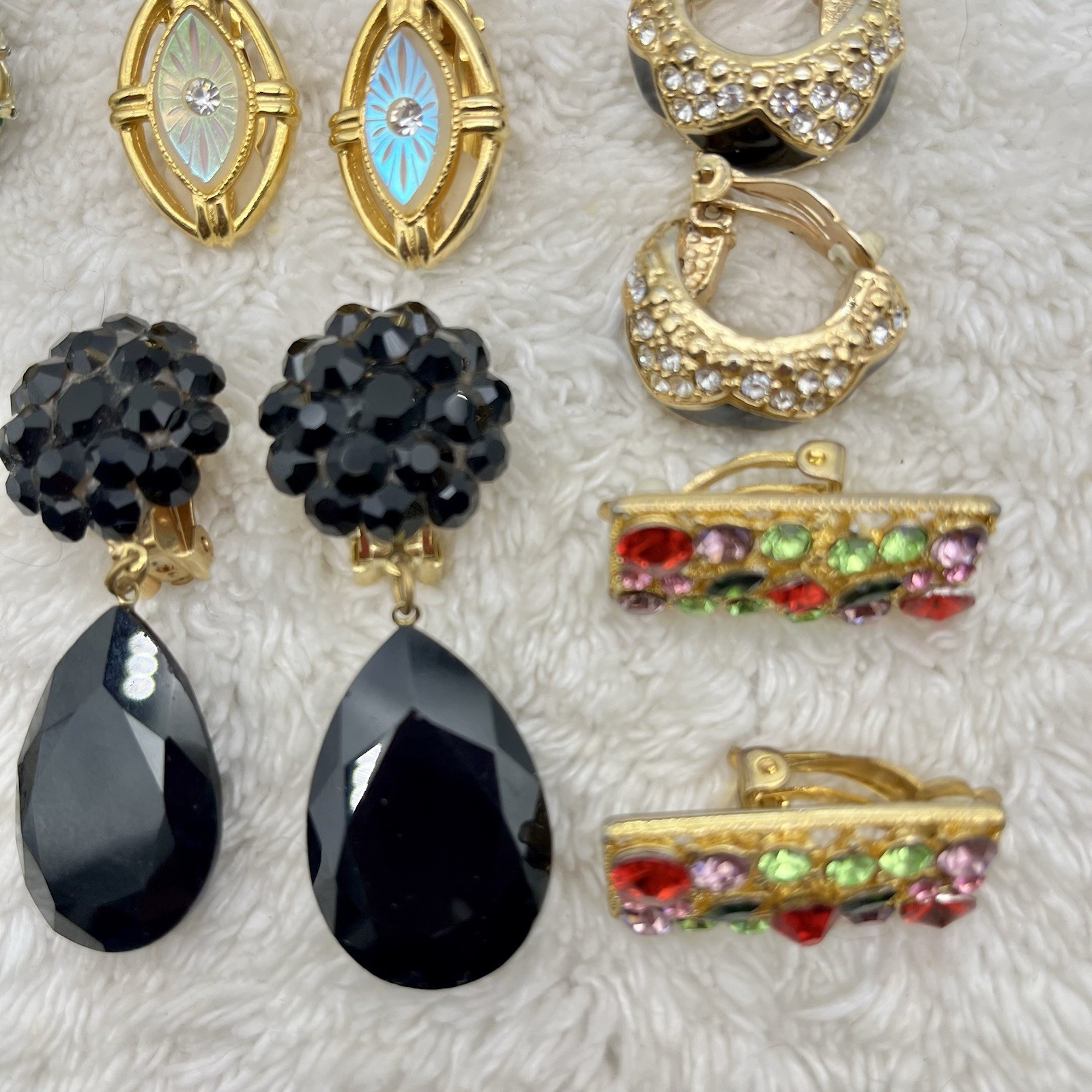 Vintage Earring Lot of 7 Pair Fancy Clip Ons Formal Statement Mixed Styles