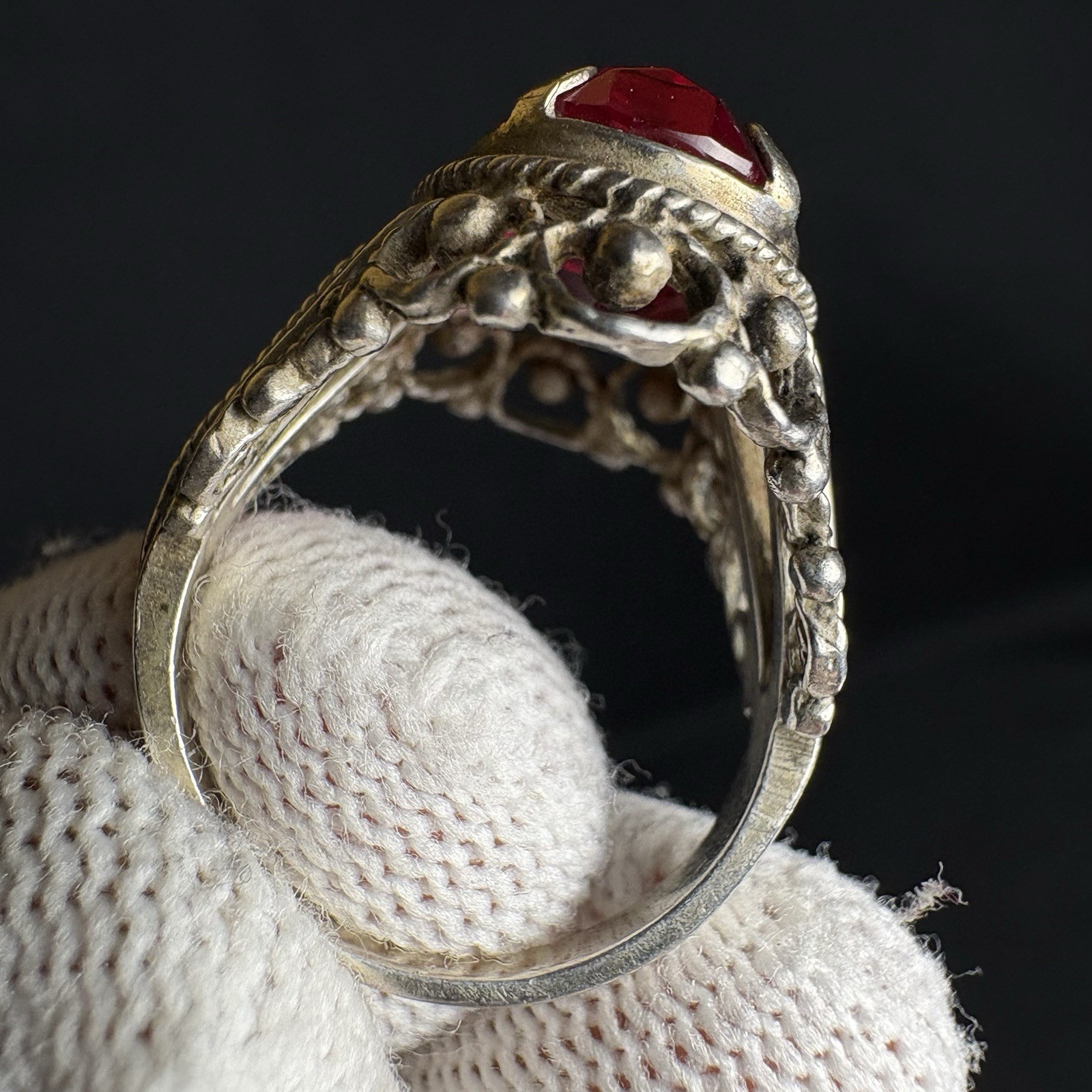 Vintage Ring Silver 875 Soviet Era Ruby size 6.5