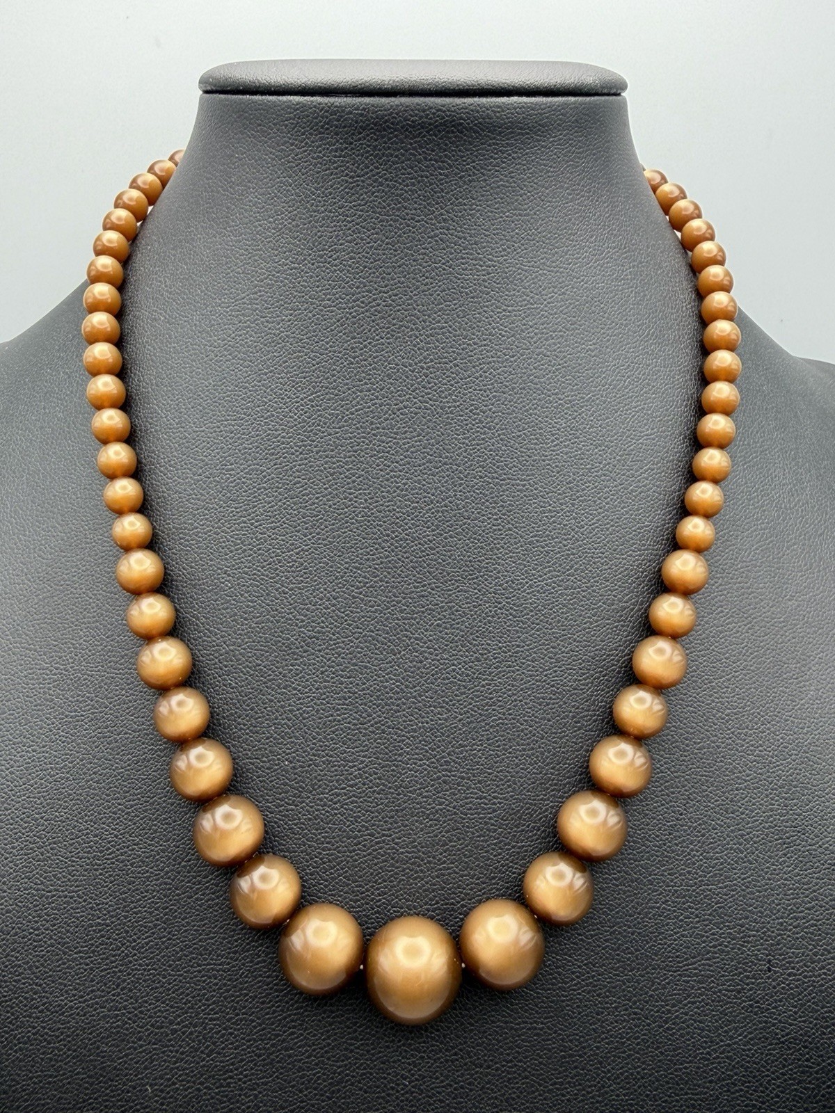 Vintage Brown Moonglow Lucite Bead Necklace & Matching Screw-On Earrings Set