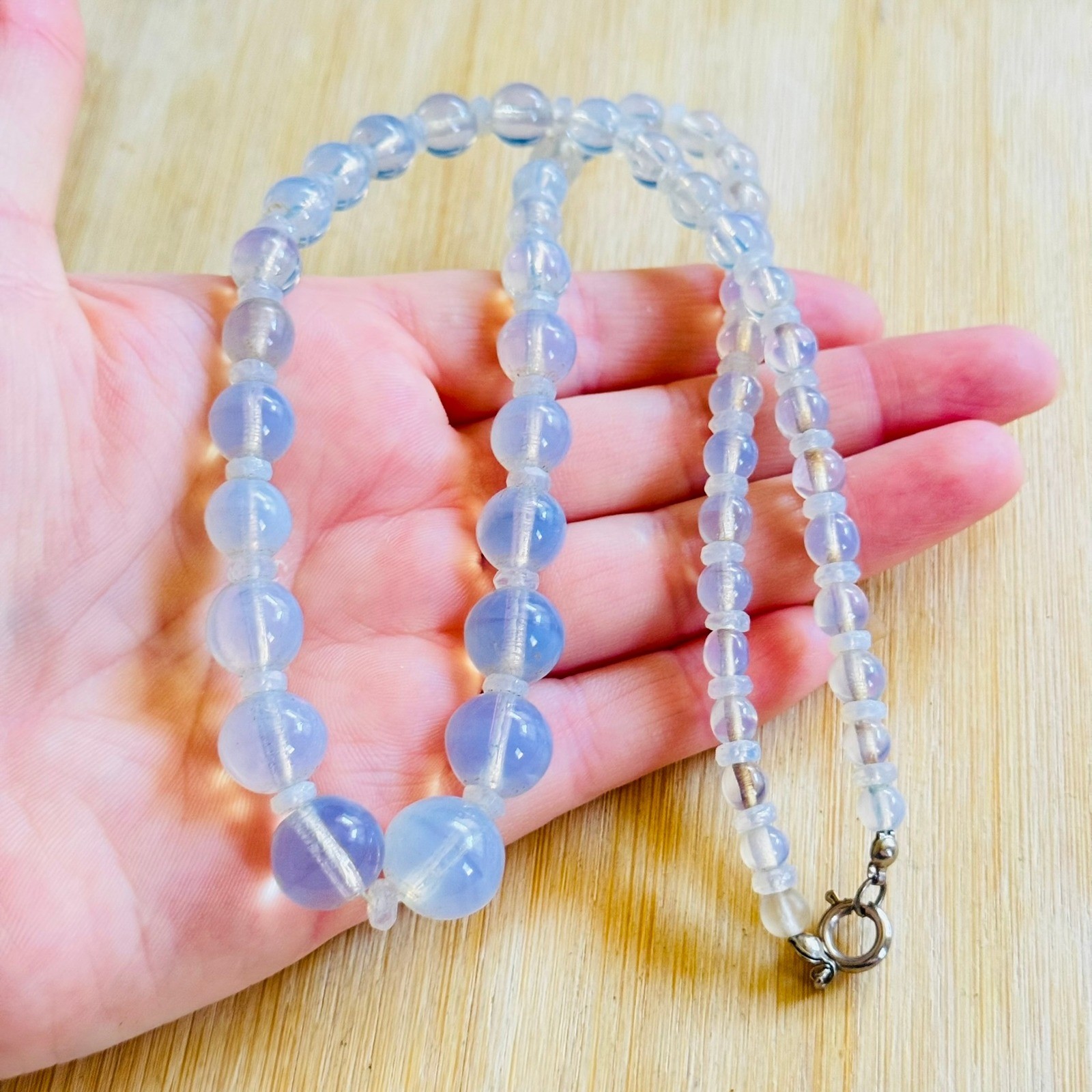 VTG Flapper Opalescent Art Deco Necklace Venetian Glass Murano Italy Graduated