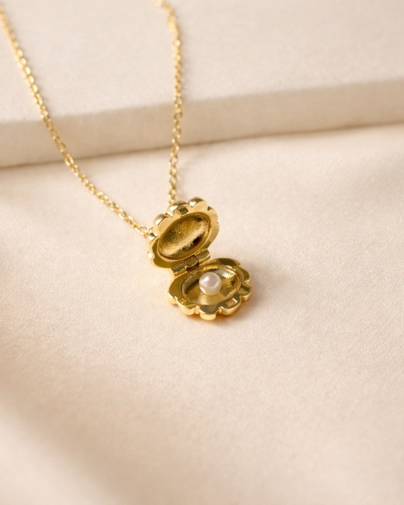 Vintage Locket Necklace Pearl Yellow Birthday Gifts For Women