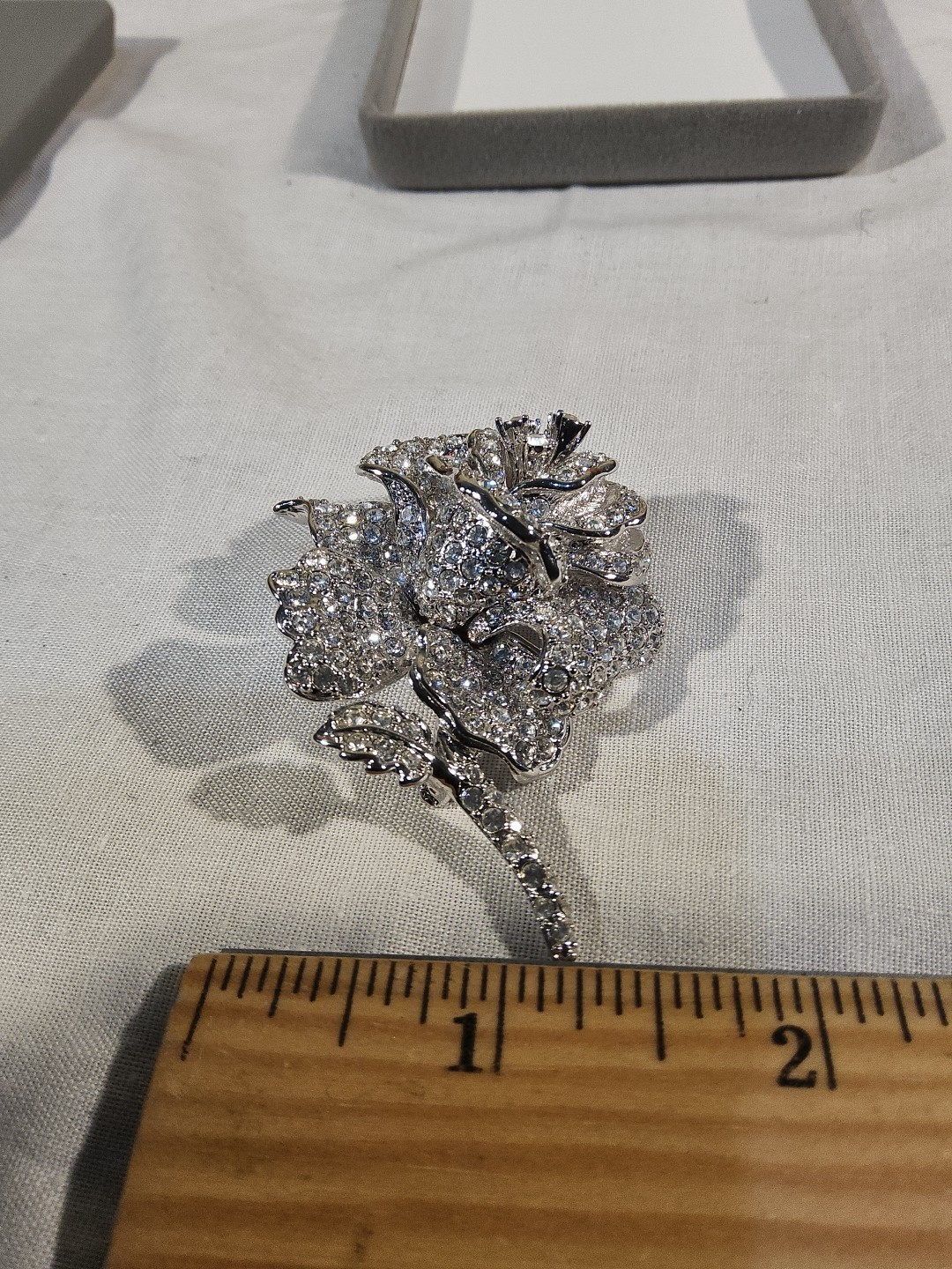 Nolan Miller QVC “Ava” Rose Pavé Crystal Rhinestones Brooch Silver Tone Rhodium