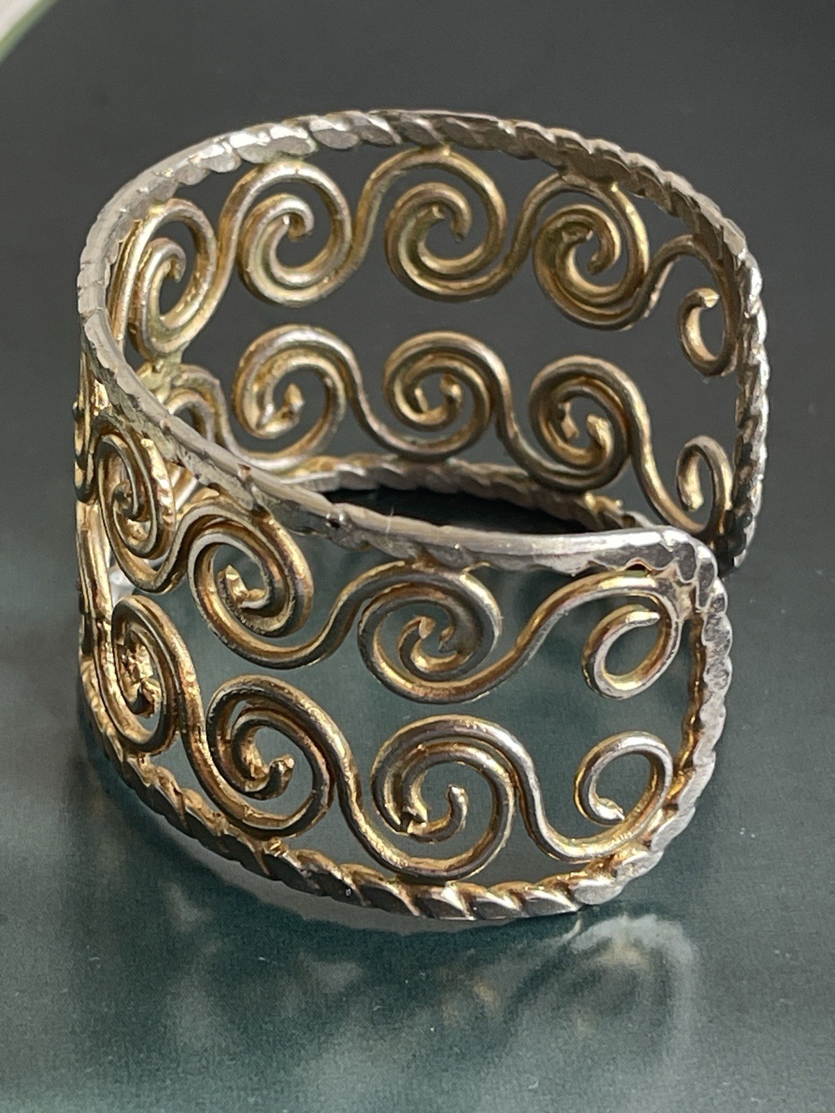 Rare Signed Ugo Correani Two Tone Open Cuff Bracelet Vintage