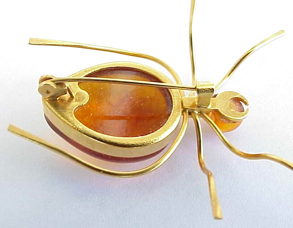 BALTIC AMBER INSECT SPIDER BROOCH GOLD JEWELRY 老琥珀 RUSSIAN USSR SOVIET PIN ORDER