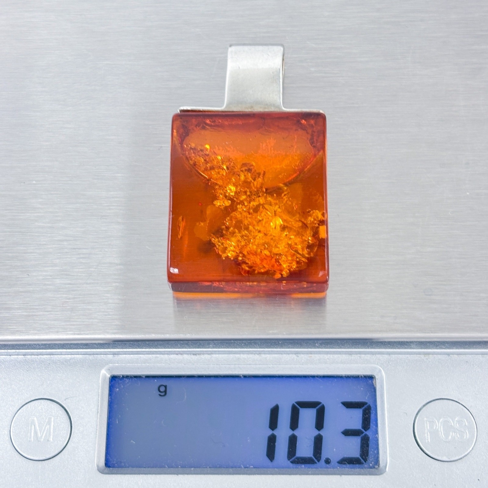 Vintage Sterling Silver 925 Amber Rectangle Pendant