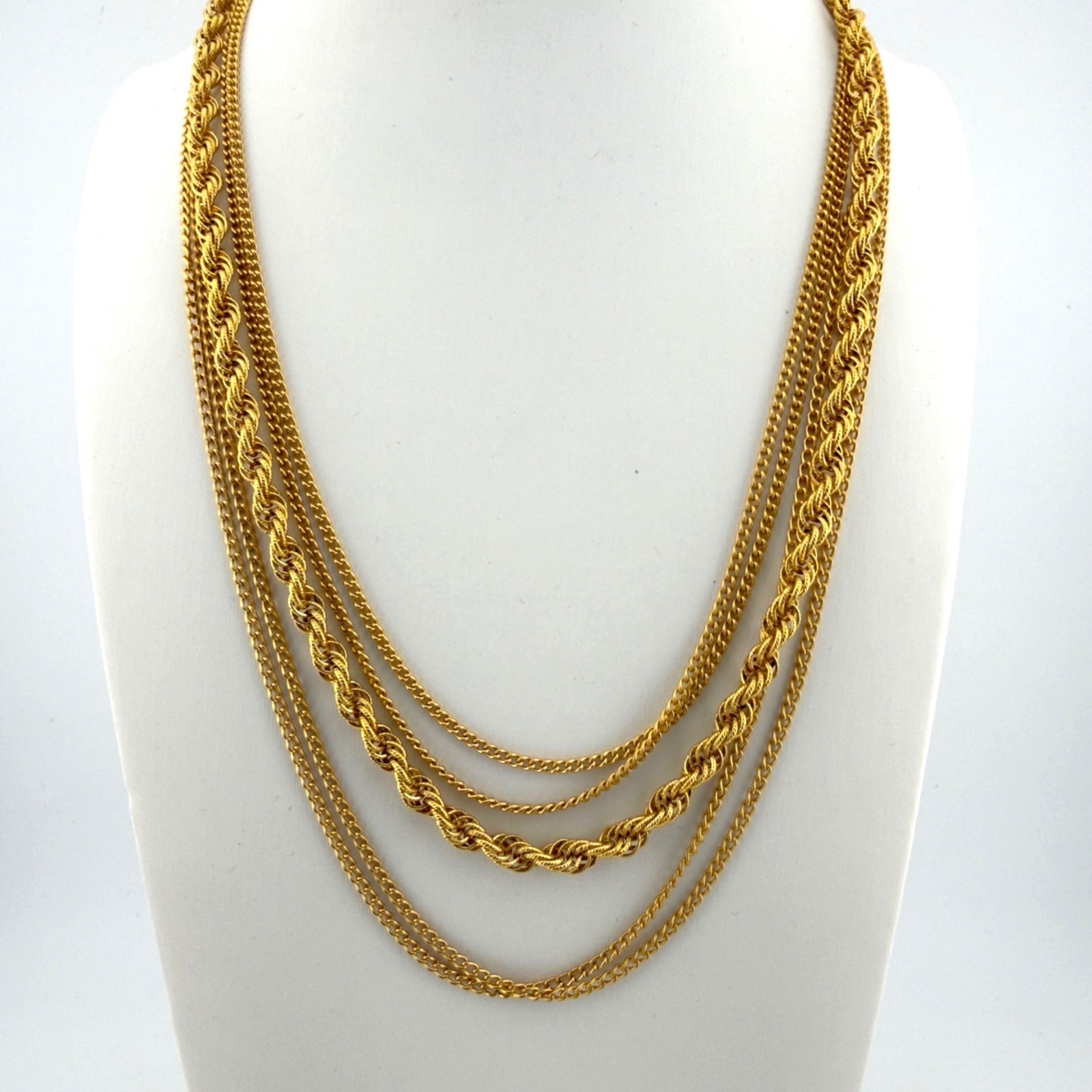 Vintage Multi Strand Gold Tone Necklace Goldette Layered Chains 20″