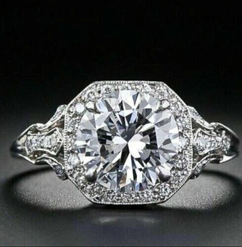 3.8Ct Art Deco Style Round Lab Created Diamond Engagement 14K White Gold FN Ring
