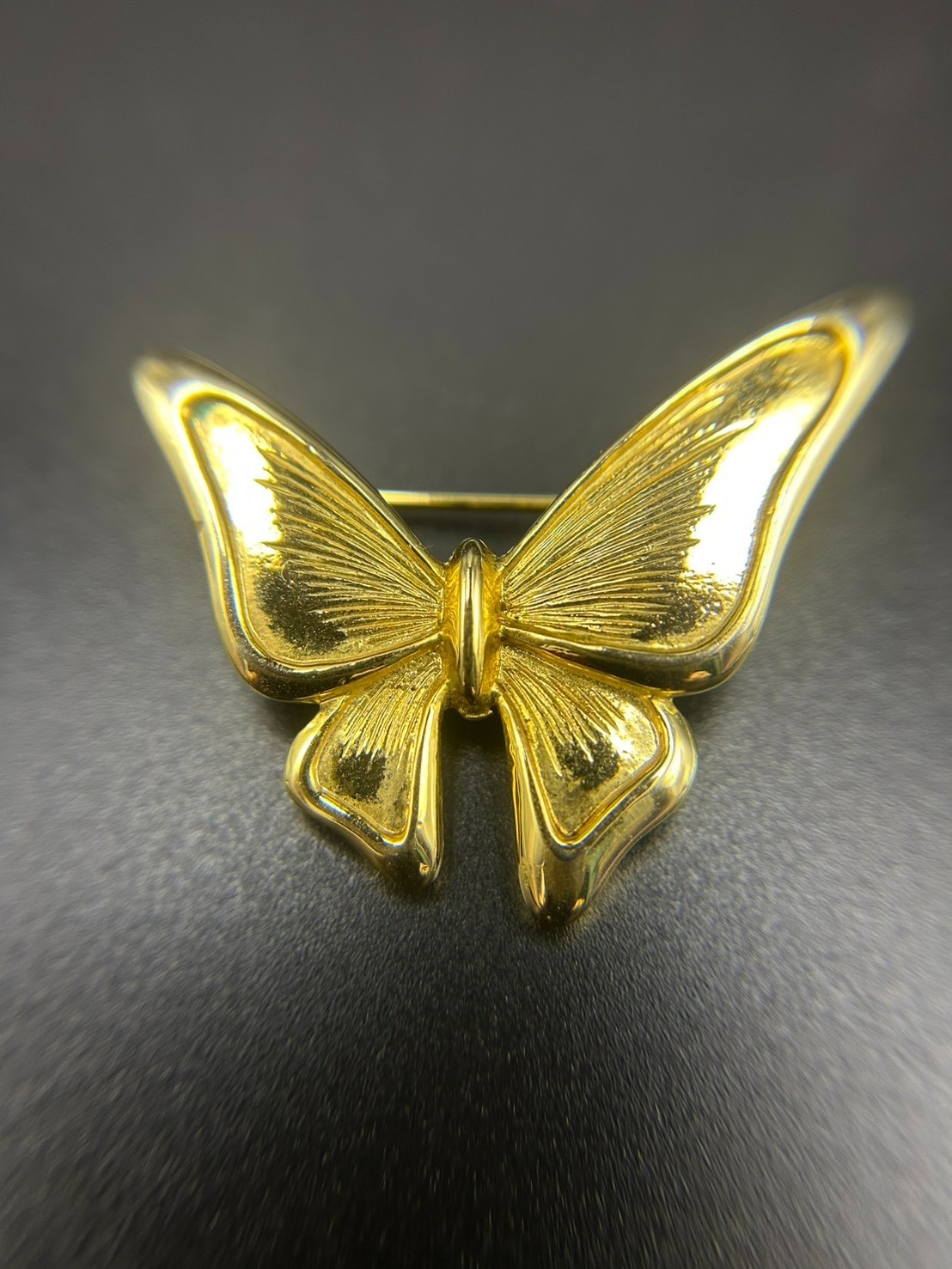 Vintage Hanae Mori Butterfly Brooch Gold Tone Vintage Designer Signed HM Japan