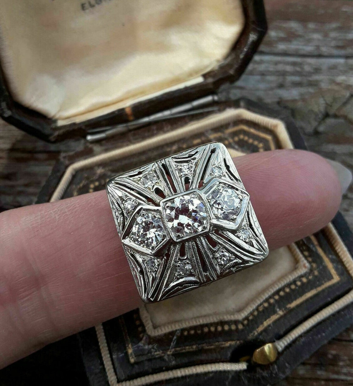 2.77 CT Round Moissanite 925 Silver Wedding Vintage Style Square Ring For Woman