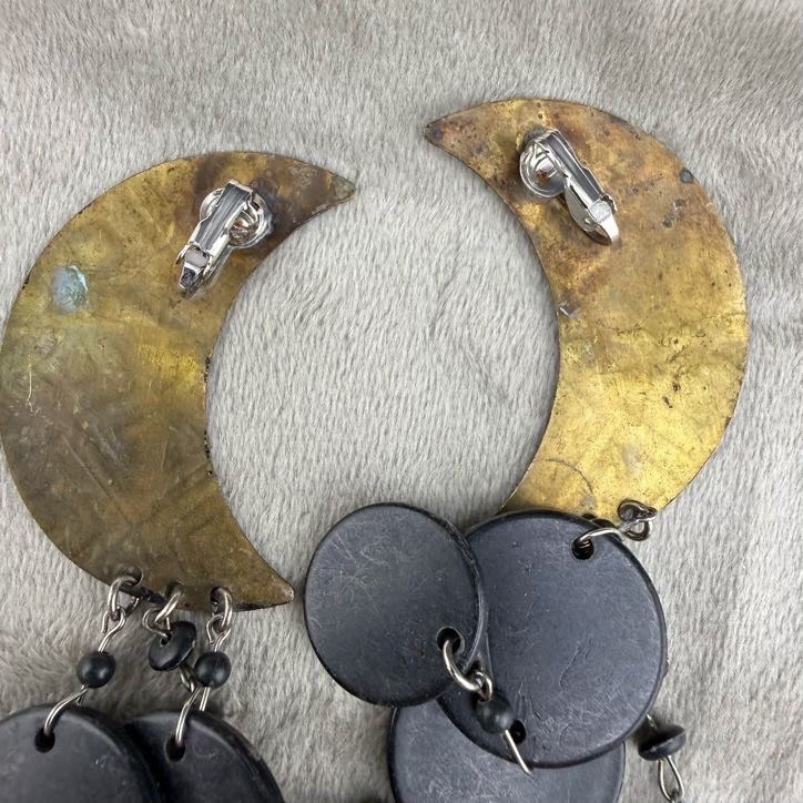 Vintage Clip On Earrings Moon Dangle Celestial Statement 80s
