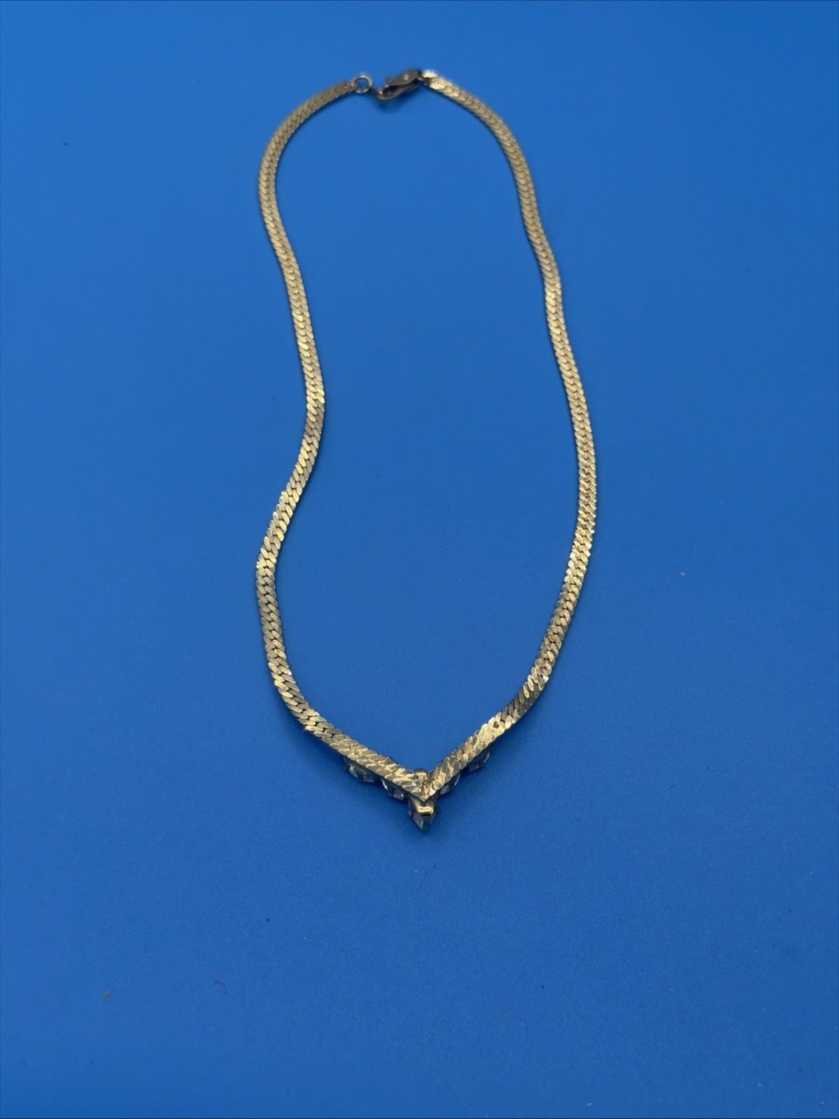 Retro Gold Plated Necklace – V‑Shaped Marquise Crystal Pendant Elegant Vintage