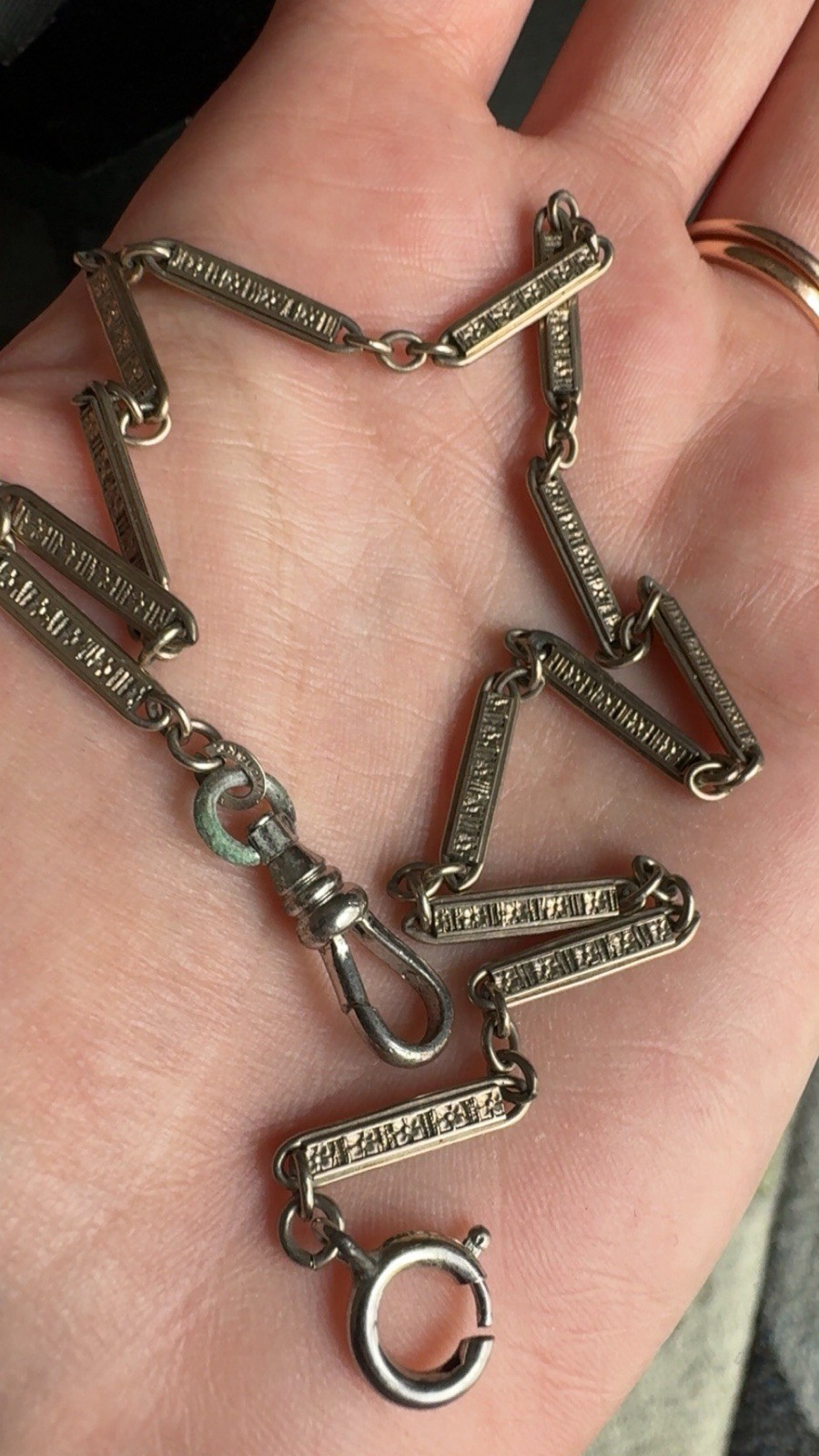 Vintage Art Deco Signed JS 1/10 14k White Gold Filled Watch Chain 14 Inch