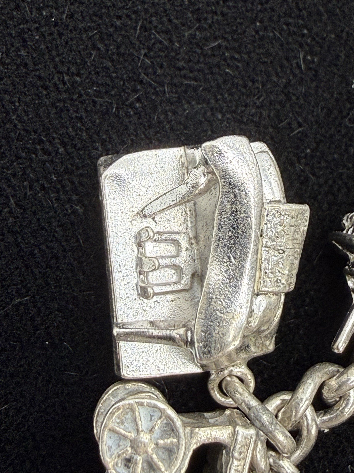 Vintage Sterling Silver 25 Charm Chunky Bracelet Some Mechanical 1960’s MCM 80gr