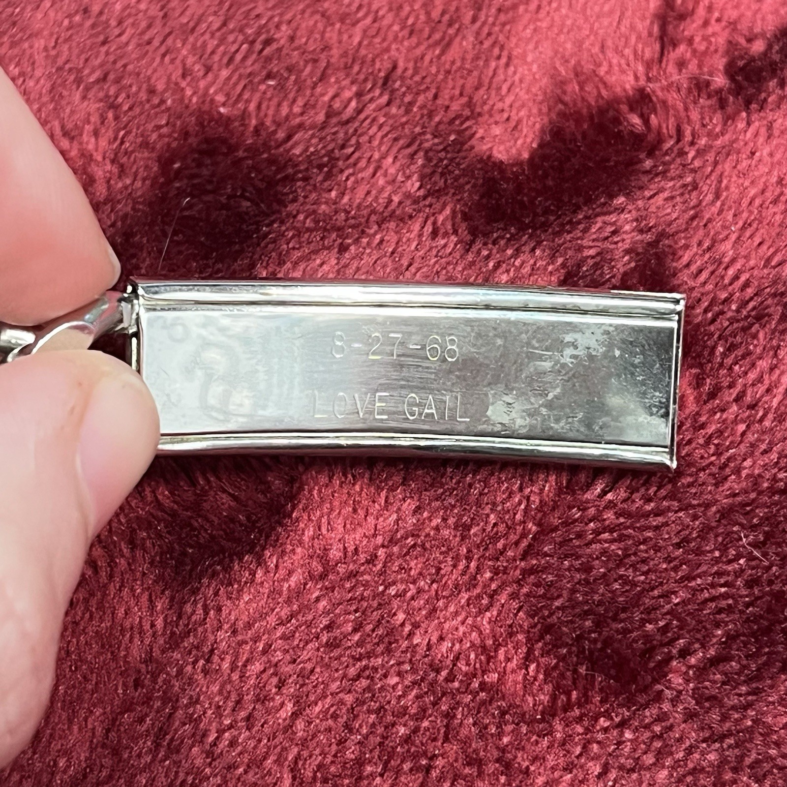 Vintage Speidel Link ID Bracelet Rhodium Electroplated USA Engraved Tom 8-27-68