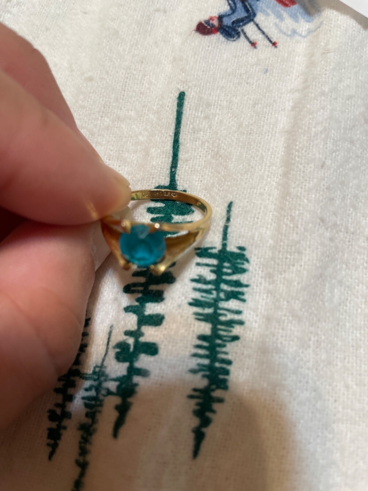 10k gold filled antique ring with light blue stone and earings