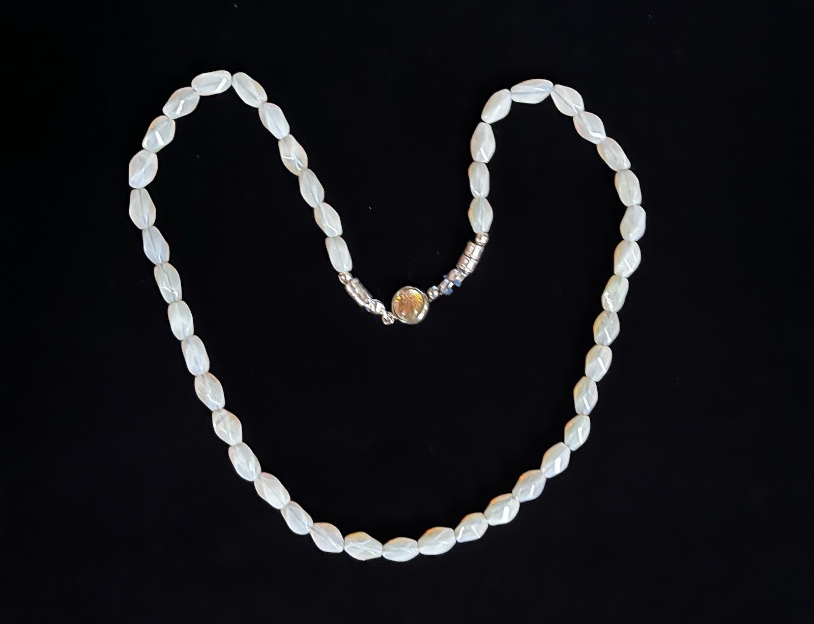 Vintage Australian Opal Bead Necklace 17” Silver Clasp Good Quality Opal Beads