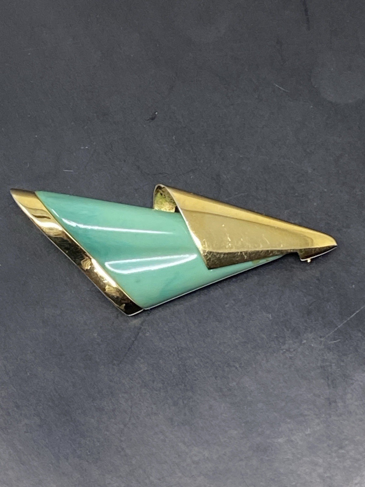 Givenchy Vintage Brooch Pin Green Stone Gold Setting 1979 New York Paris