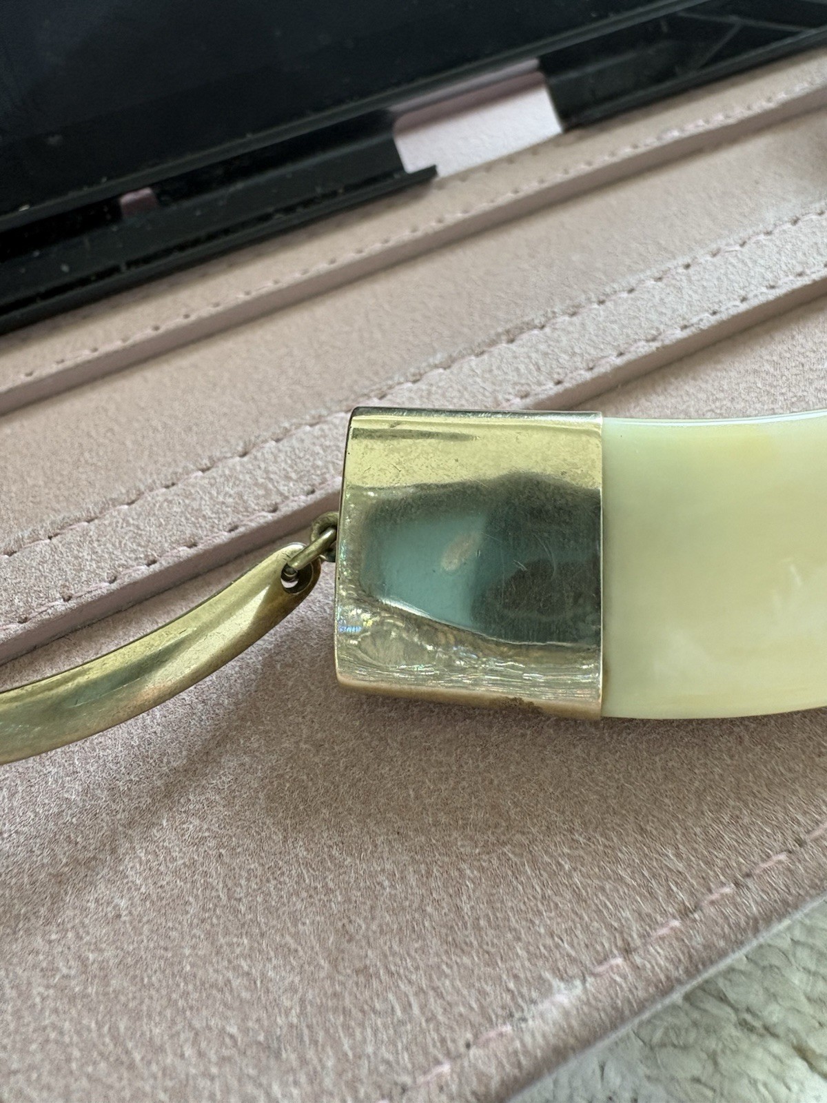 Vintage Mid-Century Natural Horn Necklace With Brass Fittings Circa 1960