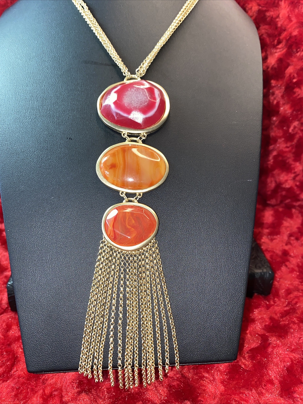 Vintage Chicos Triple Pendant Gold Tone Necklace Amyra Collection Nickel Free