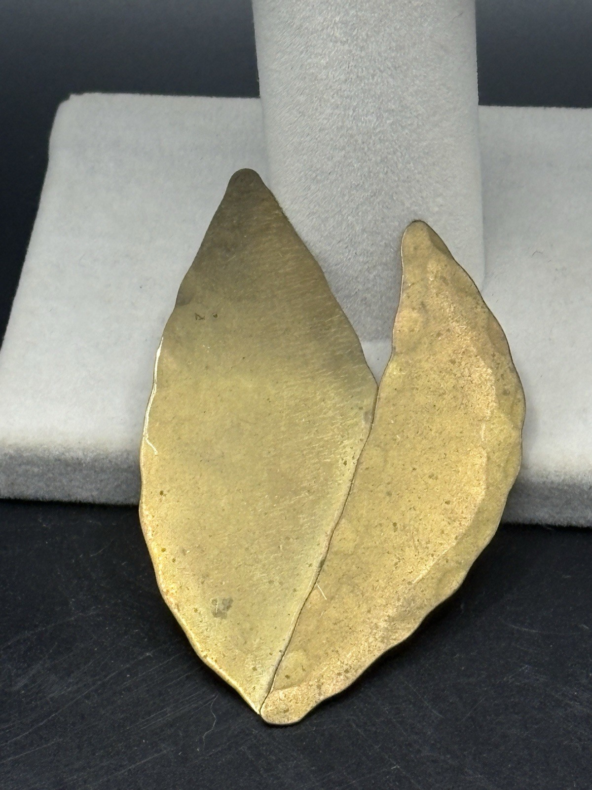 Mid Century Modern Brass Leaf Brooch Abstract Brutalist Style 3” Pin