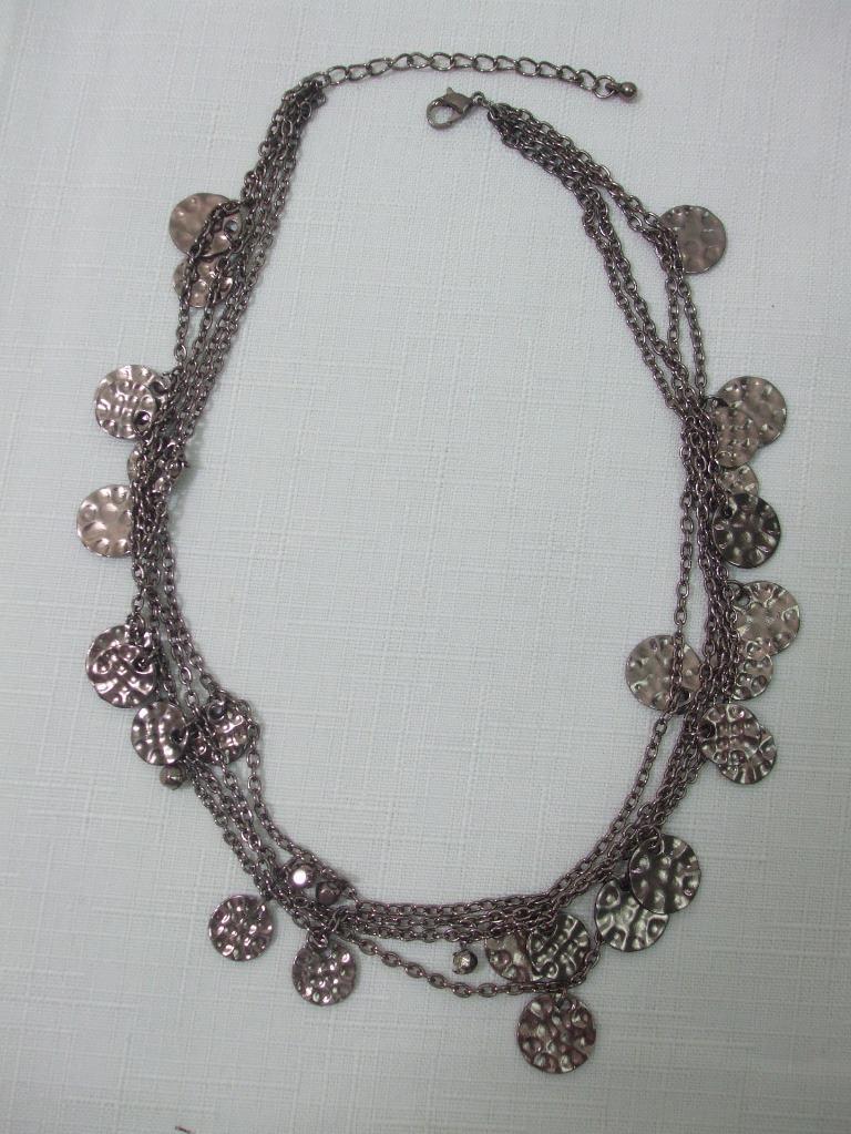 Vintage Necklace Small Dangling Circle Medallions Hanging on Chain Bronze Metal