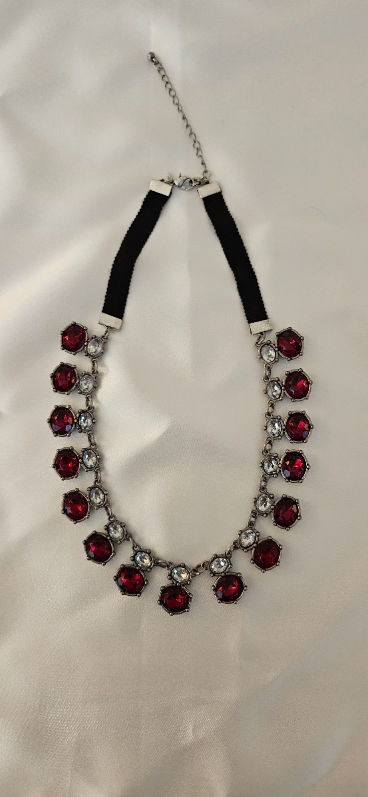 Red Ruby Rhinestone / Silver tone Necklace