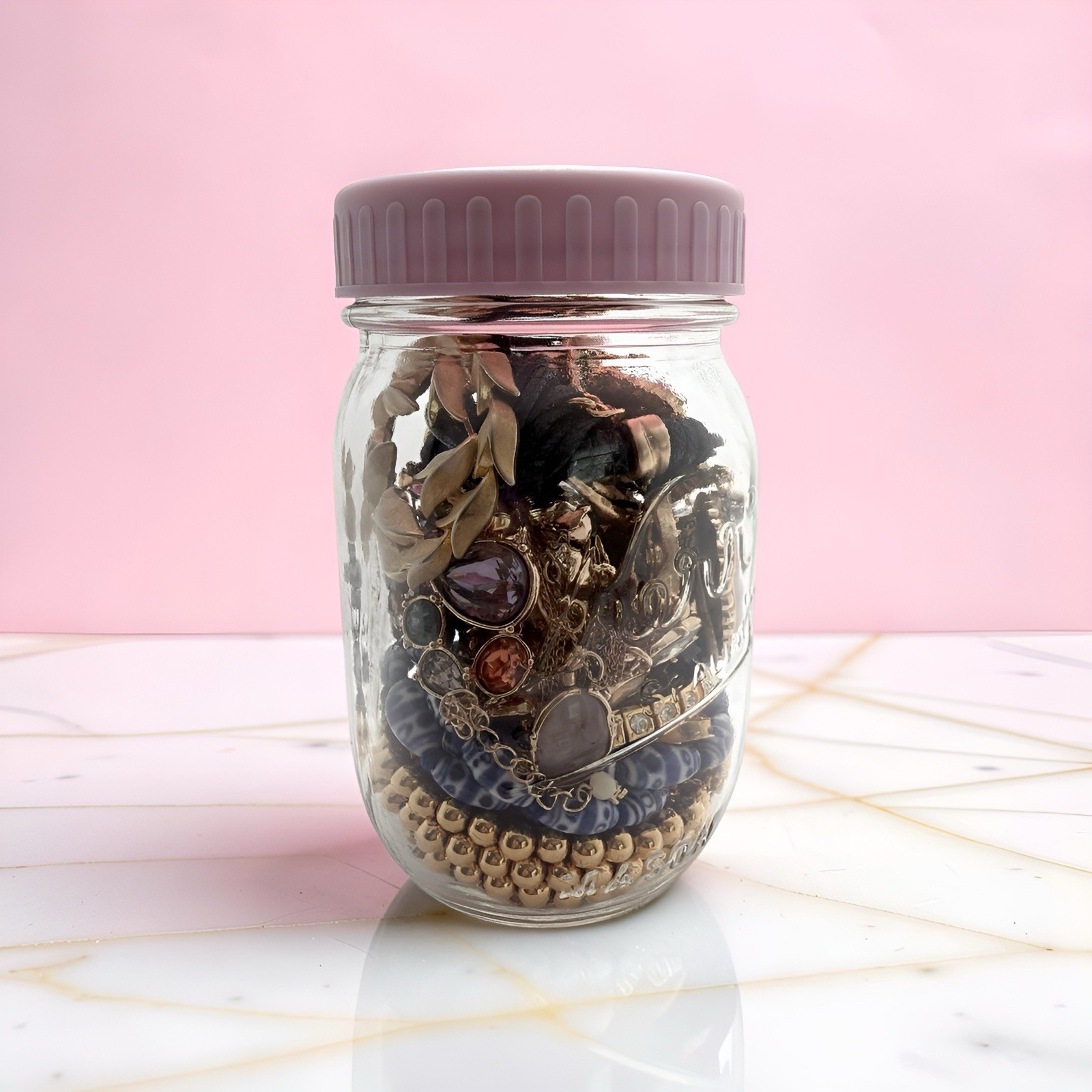 Mystery Jewelry 17pc Jar Vintage Modern Gold Monet Trifari Costume Fashion Lot