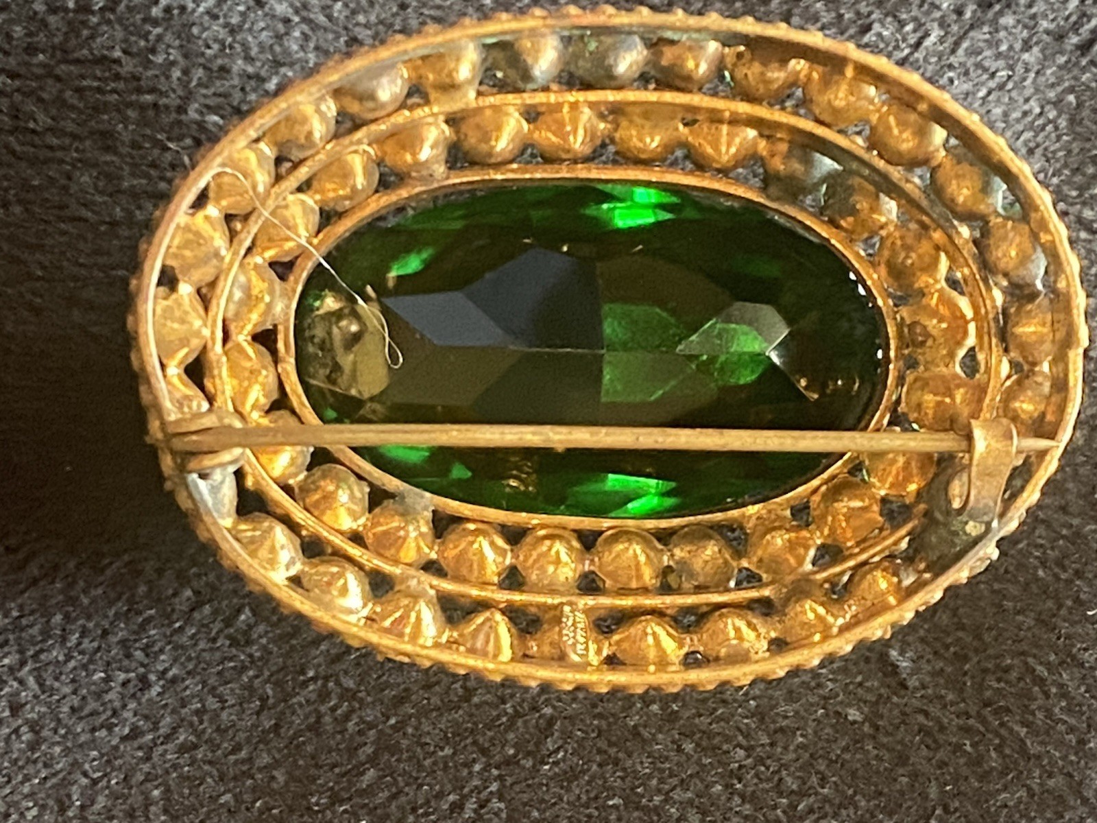 Atq 1920s Czechoslovakian Czech Emerald Green glass Tiered Art Deco brooch Pin